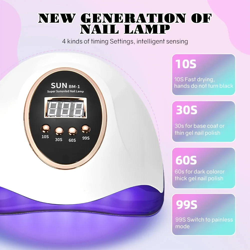 280W UV LED Nail Lamp for Nails Curing All Gel Polish with Large Screen Professional Nail Equipment Manicure Drying Lamps