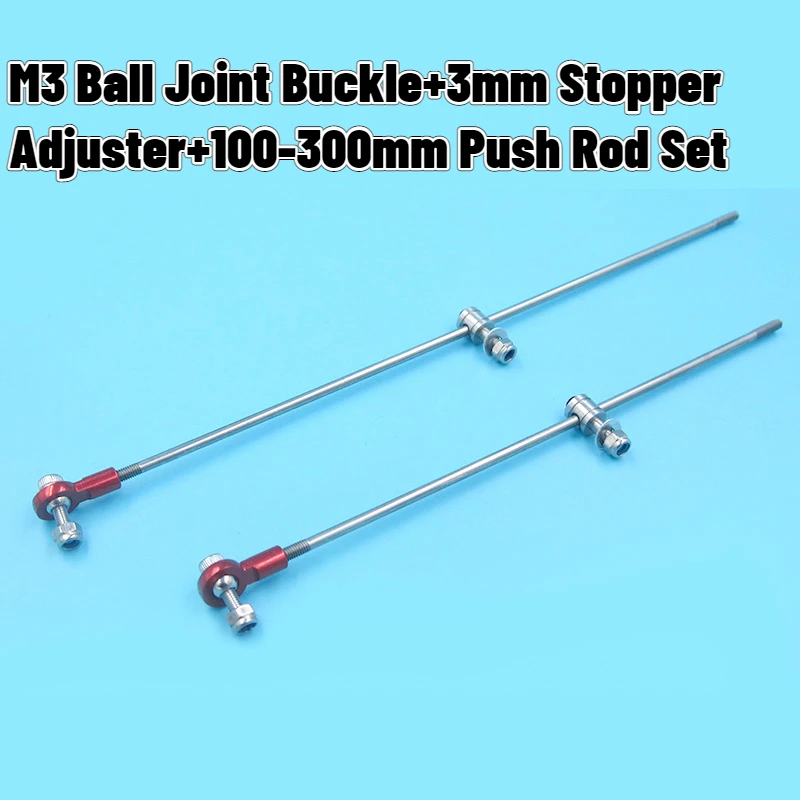 Model Boat Stainless Steel Rudder Connection Part 3mm Servo Linkage Set M3 Ball Joint+Stopper Adjuster+100-300mm Push Rod Kit