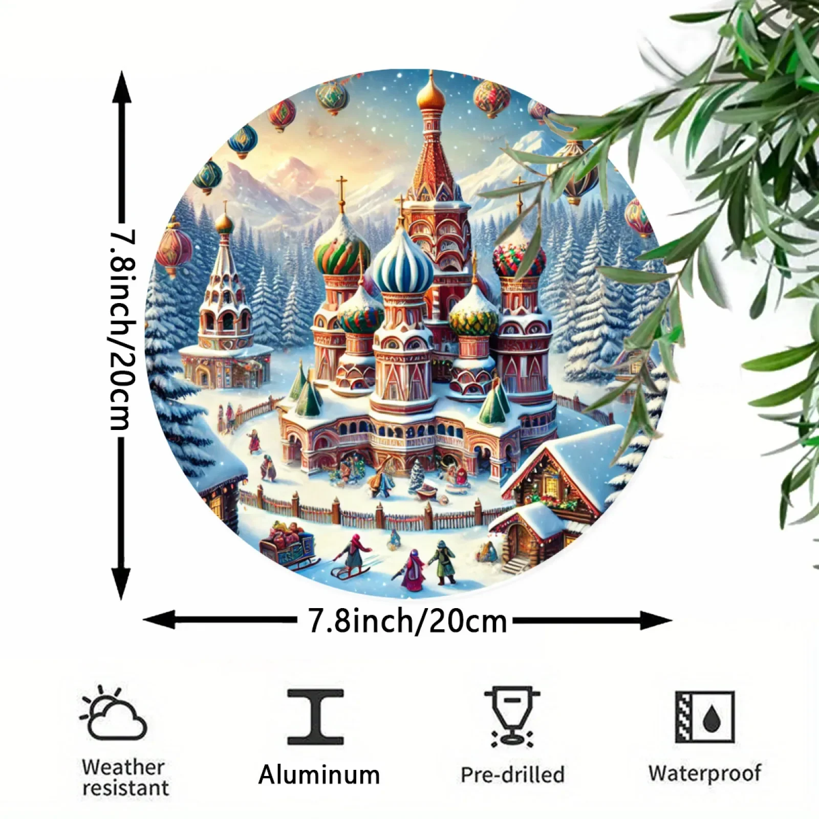 Winter Snow Russian Onion Dome Church Lantern Forest Tin Sign - Vintage Durable Metal Plaque Wall Decor, Holiday Cottage Winter