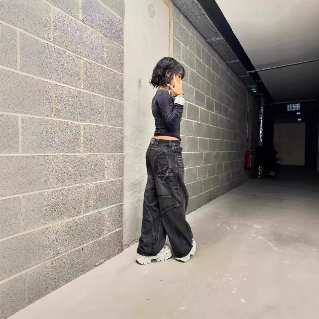 

Waed Bla ey Straight Leg Jeans Women's Vintage Hip Hop Trendy Brand Early Autumn Wide Leg Long Pants Casual Denim