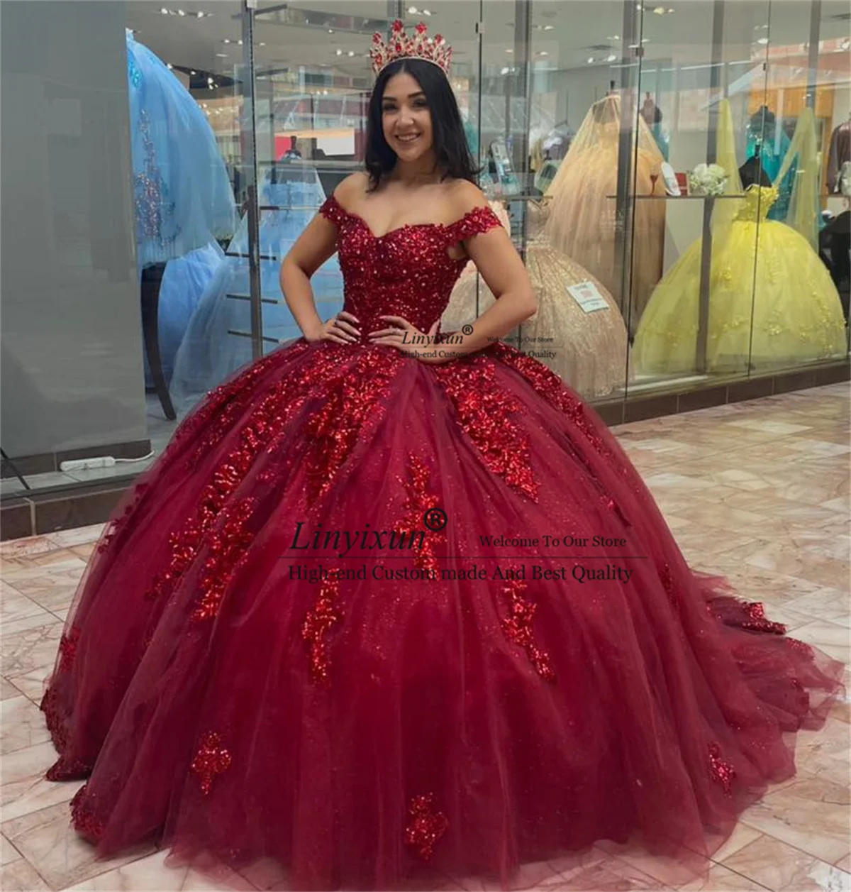 

Mexican Ball Gown Quinceanera Dress With Appliques Lace Sequin Princess Birthday Sweet 16 Dress Off Shoulder Vestidos De 15 Años