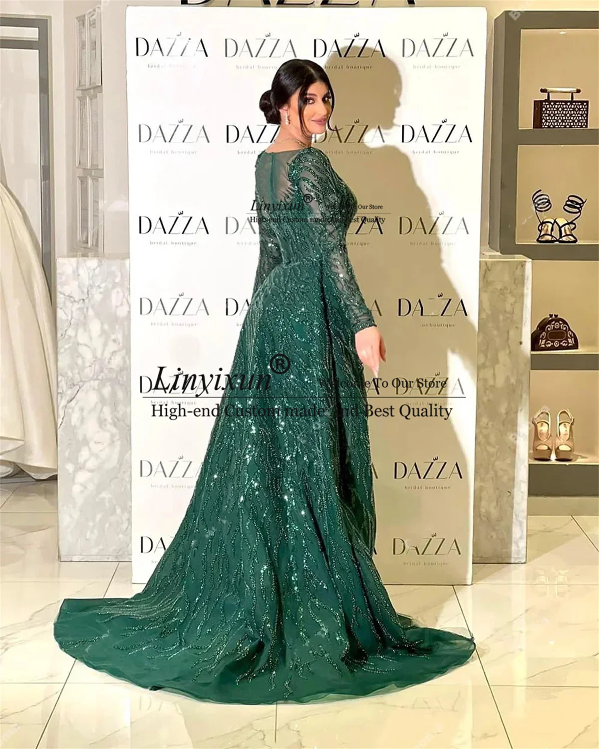 Sparkly Green Sequins Long Prom Dresses Sweetheart Long Sleeves Women's Mermaid Formal Evening Gowns Abendkleider Party Dress