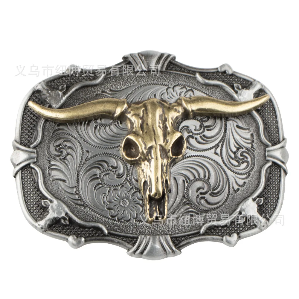 Vintage Western Denim Boots Belt Buckle Alloy Cow Head