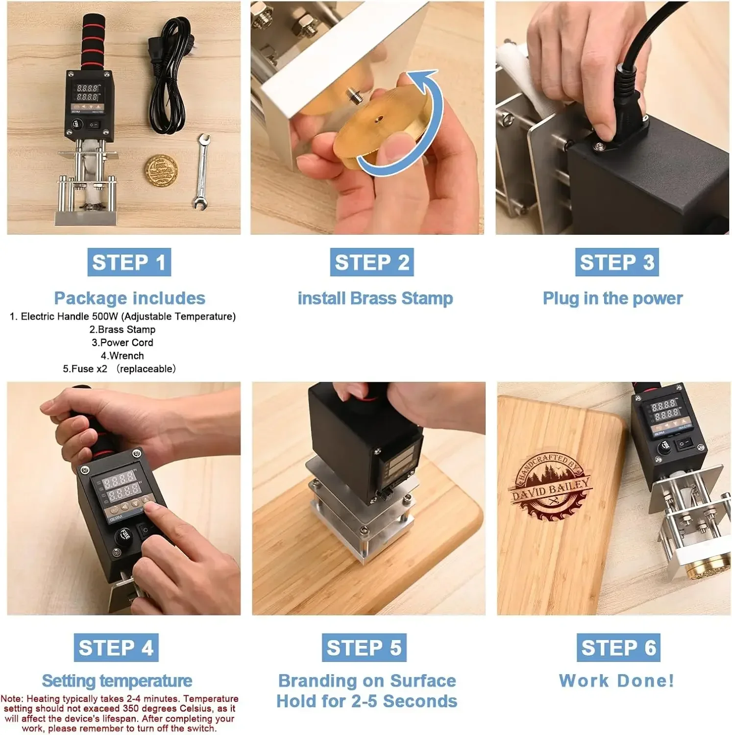 Handheld Hot Stamping Machine Hot Embossing Tool 500W Adjustable Temperature Handheld Copper Mold Hot Stamping Machine