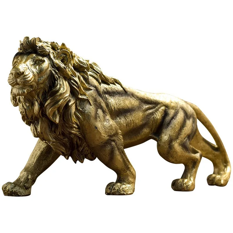 

Muscle Strength Lion King, Golden Lion King Resin Decoration Home Office Desktop Animal Statues Decorative Crafts