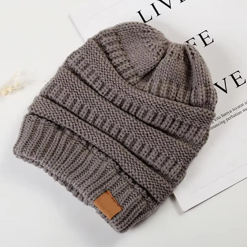 2024 Cross Border Autumn and Winter Woolen Hat Women\'s CC Horsetail Hat Warm Knitted CC Empty Top Simple Moon Hat