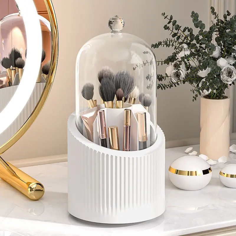 360 Rotating Makeup Brush Holder With Lid Luxury Cosmetic Organizer Lipstick Eyebrow Pencil Holder Eye Shadow Storage Box