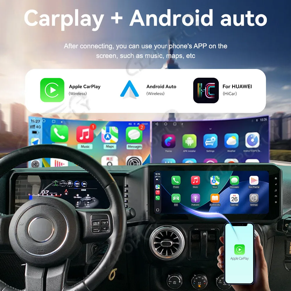 Lizpofly Dual 12.3 inch Android Car Radio For Jeep Wrangler 2010-2017 CarPlay GPS Navigation Multimedia Video Player Stereo