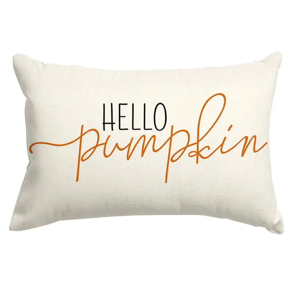

2 Pack Fall Autumn Hello Pumpkin Pillows Covers Decorative Throw Pillows,Lumbar Thanksgiving Cushion Cover Farmhosue Decor