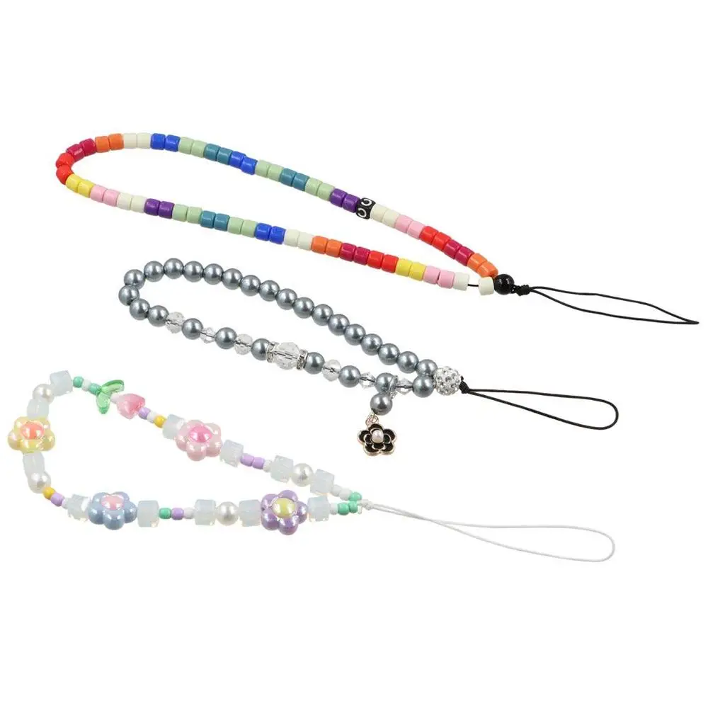 

Fashion Handmade Beaded Phone Lanyard Beaded Wrist Strap Pearl Phone Chain Colorful Anti Loss Sling Cellphone Charm Girls Women