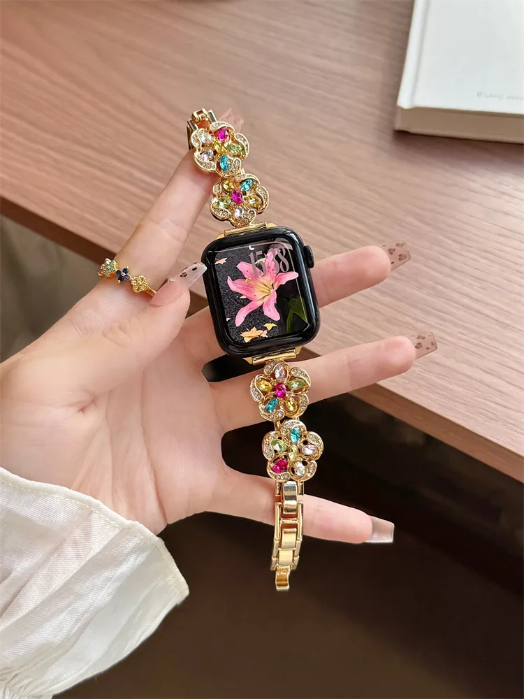 

Metal flower studded diamond compatible iWatch strap 38mm 40mm 41mm 42mm 44mm 45mm 49mm fashionable strap