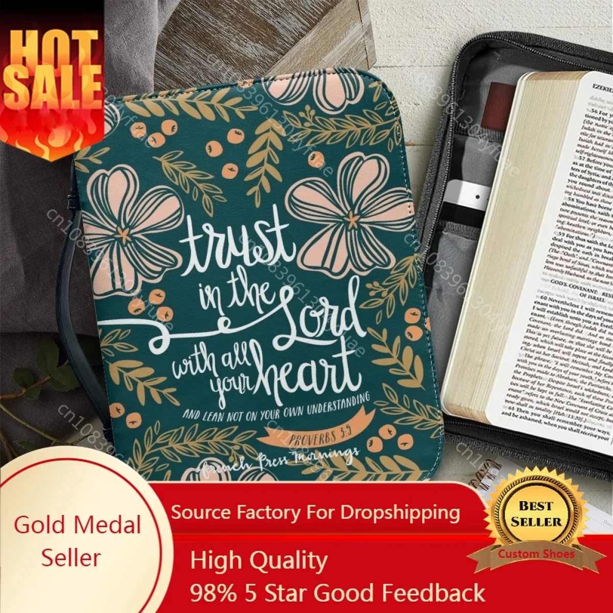 Women's Handbags Genuine Leather Bible Cover Case Bible Hymns Printing Scripture Carrying Book Case Vintage Bible Storage Bags