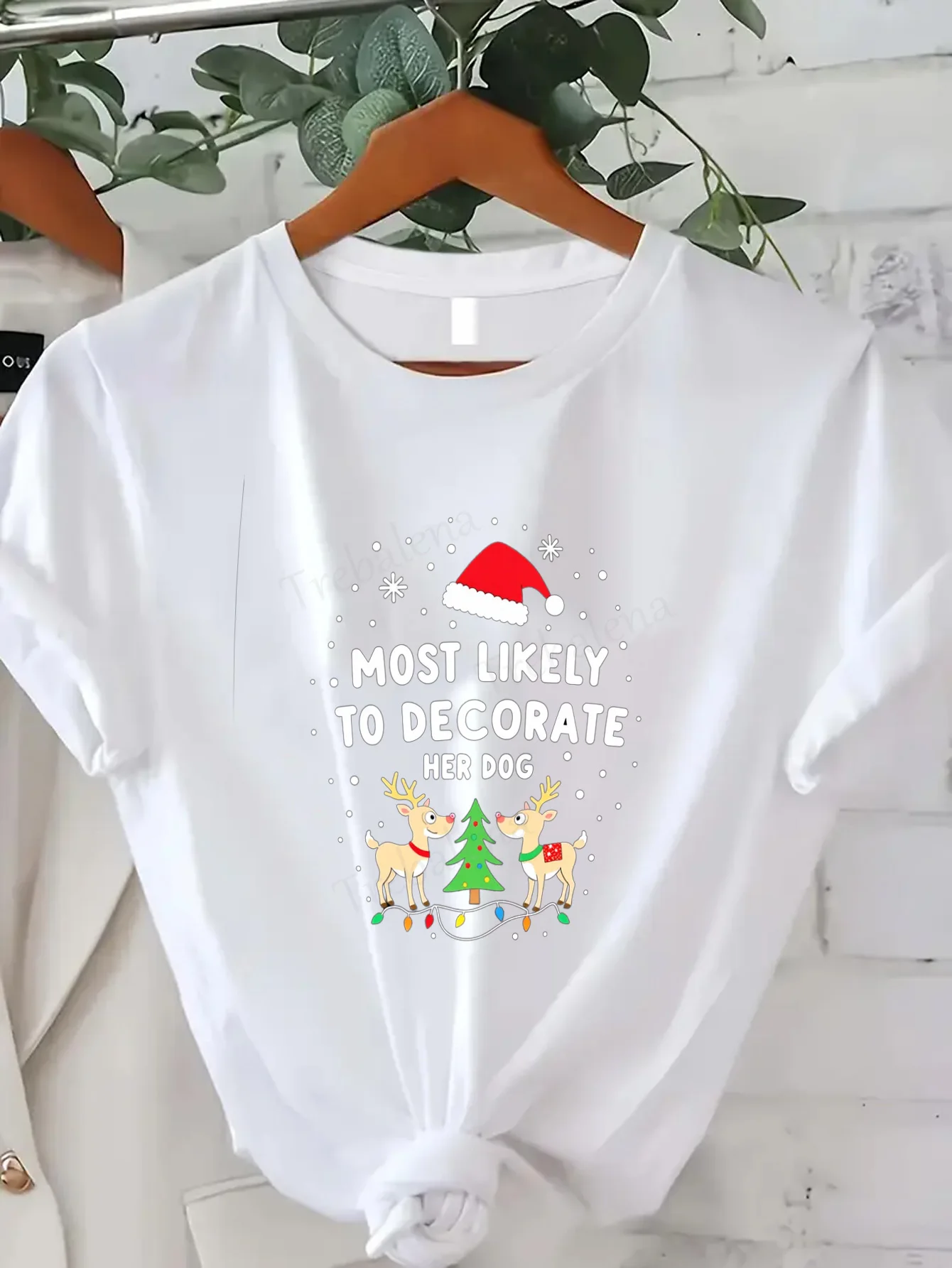 

Women T-shirt Christmas Reindeer T-Shirt for Women - Festive Dog Lover Tee
