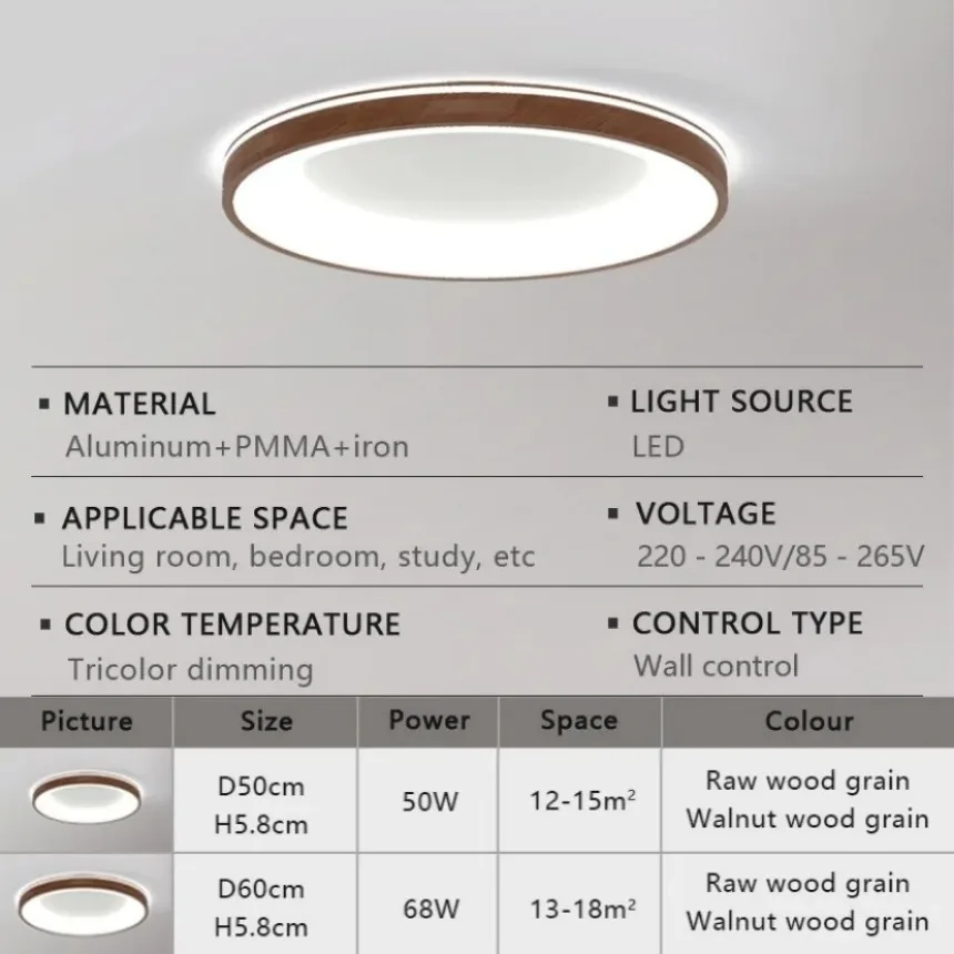 Imagem -06 - Lâmpada de Teto Circular Led para Decoração Doméstica Luz Extragrande Moderno Minimalista Grão de Madeira Sala Quarto Estudo D60cm