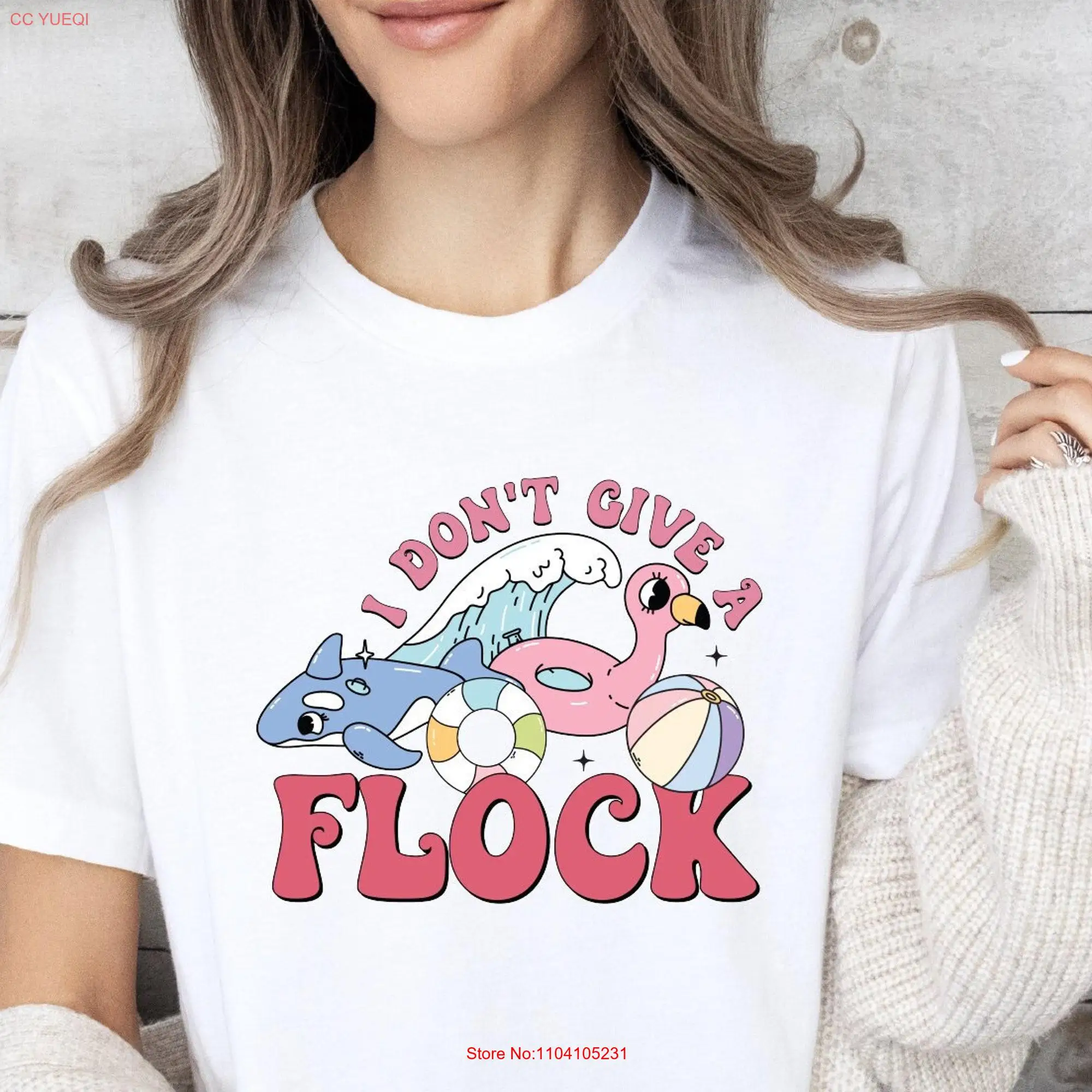 Don't Give a Flock Women T Shirt Woman Flamingo care Plus Size Funny long or short sleeves