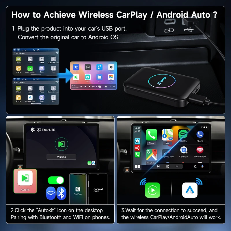 Carlinkit Wireless Android Auto Carplay 32Gb Tf Card Slot Usb Adapter Tbox Lite Video Netflix Ai Box for IpToyota