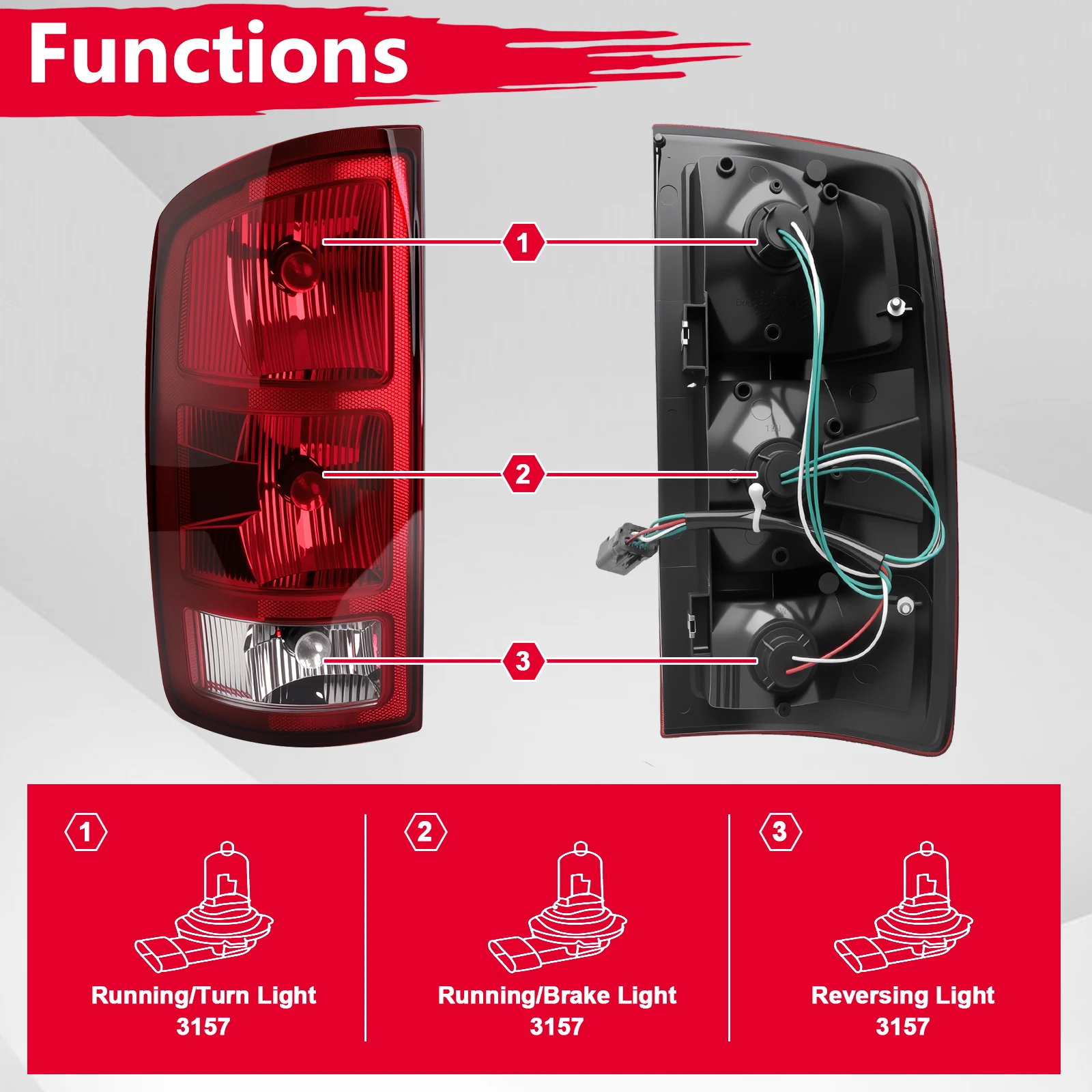 Tail Lights With Bulbs and Harness Assembly For Dodge Ram 1500 2002-2006 Taillights Brake Signal Rear Lamp CH2801147 CH2800147