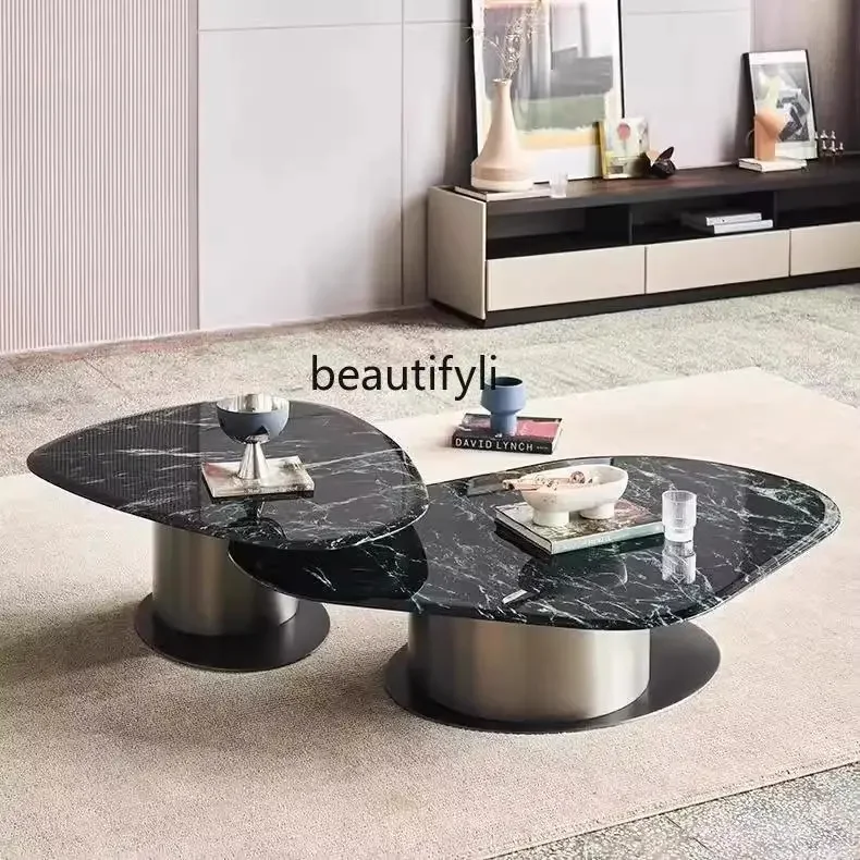 

Marble living room coffee table new minimalist light luxury designer special-shaped luxury stone tea tableQQ