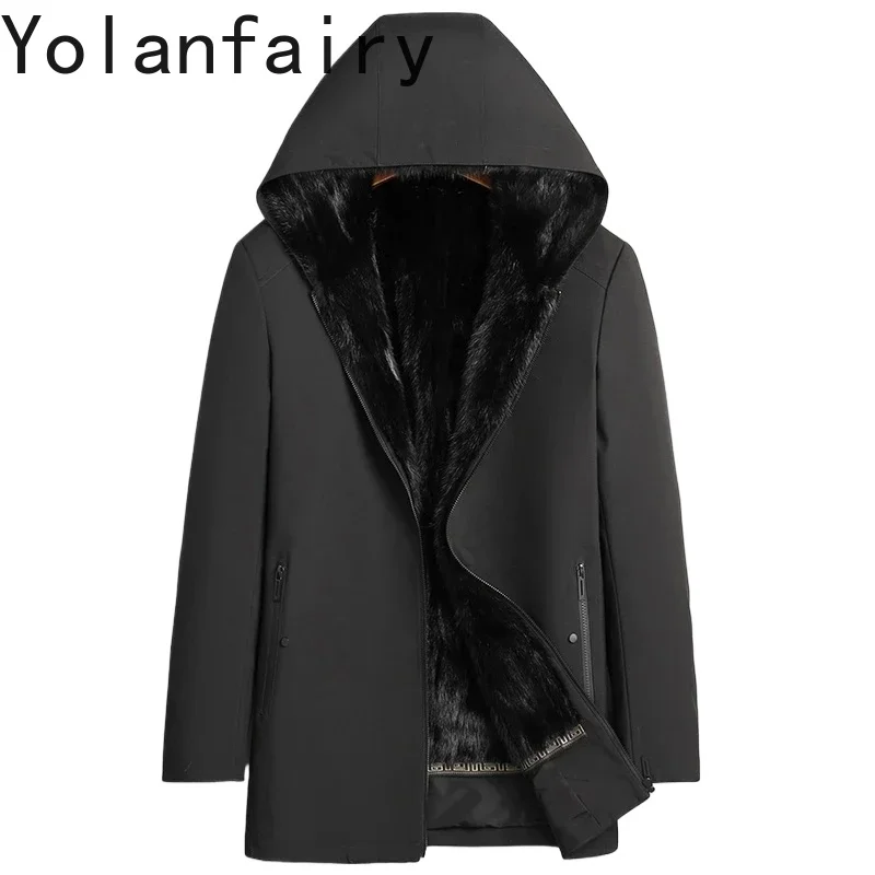 

YOLANFAIRY пальто из натурального меха, мужские парки из норки, мужская зимняя куртка, теплые куртки с меховым капюшоном, верхняя одежда Мех Натуральный FCY5239