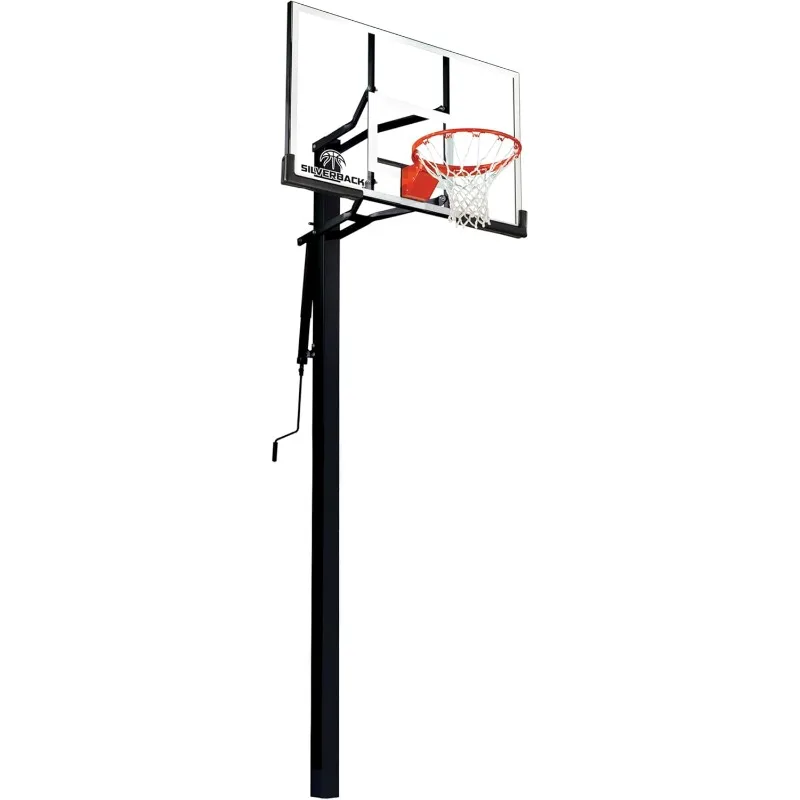 Silverback In-Ground Basketball Stand with Adjustable Height Tempered Glass Backboard and Pro Style Flex Hoop