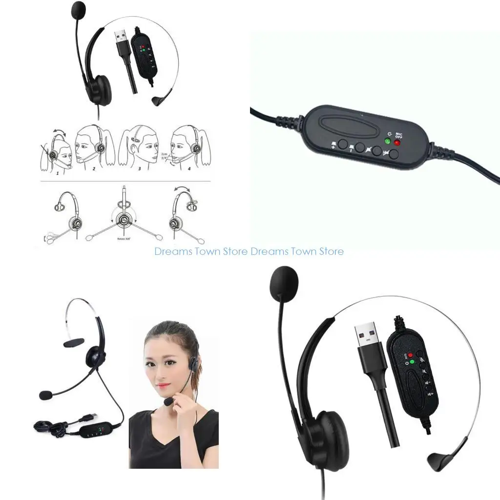 سماعة رأس USB HX6A مع ضوضاء الميكروفون إلغاء سماعة رأس USB للكمبيوتر كمبيوتر محمول مركز الاتصال