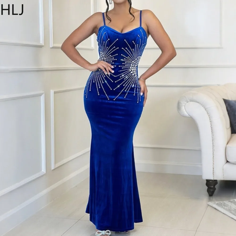 

HLJ Sexy Rhinestone Patchwork Bodycon Dresses for Women Spaghetti Strap Sleeveless Backless Dress Female Party Clubwear Vestidos