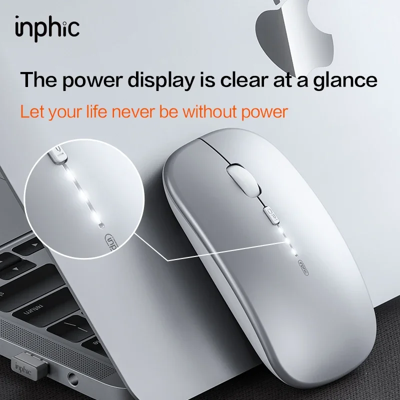 INPHIC M1PRO ماوس لاسلكي ثلاثي الوضع، ماوس مكتب صامت قابل لإعادة الشحن، شاشة عرض مستوى البطارية، بطارية ذكية موفرة للطاقة بقدرة 500 مللي أمبير في الساعة