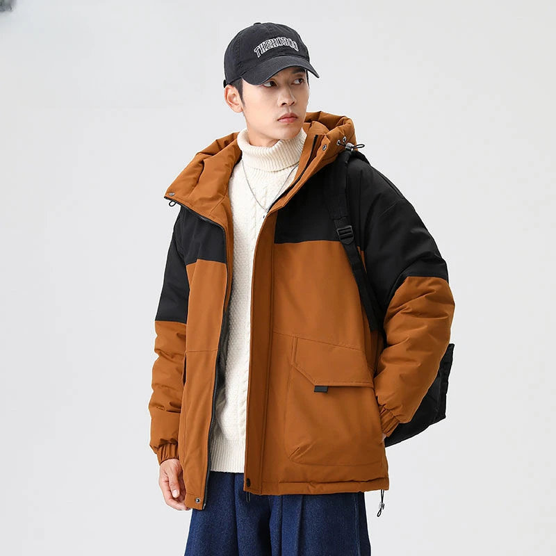 2023 Mens Winter Fashion Loose Down Jackets Male Long Sleeve Warm Hooded Coats Men Patchwork White Duck Down Outerwear H395