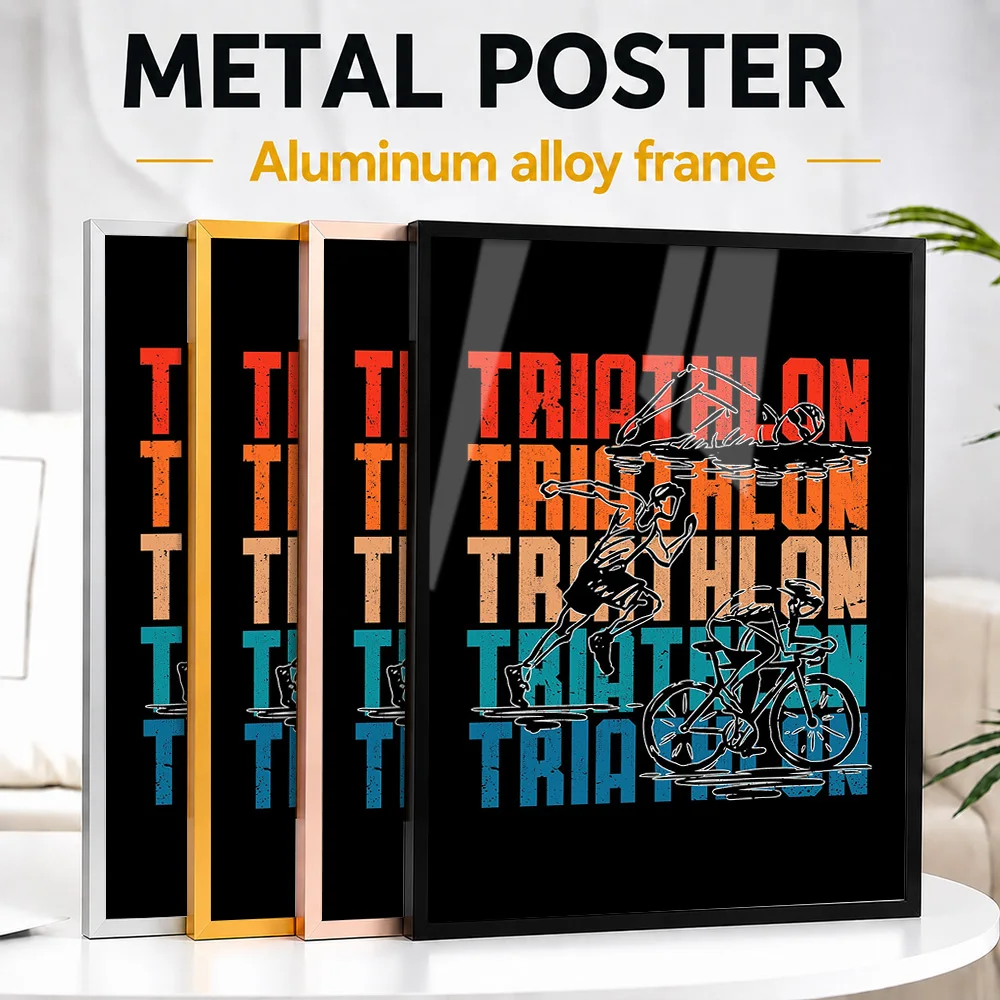 Triathlon Swim Bike Framed Aluminum Metal Poster Customized Photo Bold Training Style Wall Art For Home Gym Memorable Fan Gift