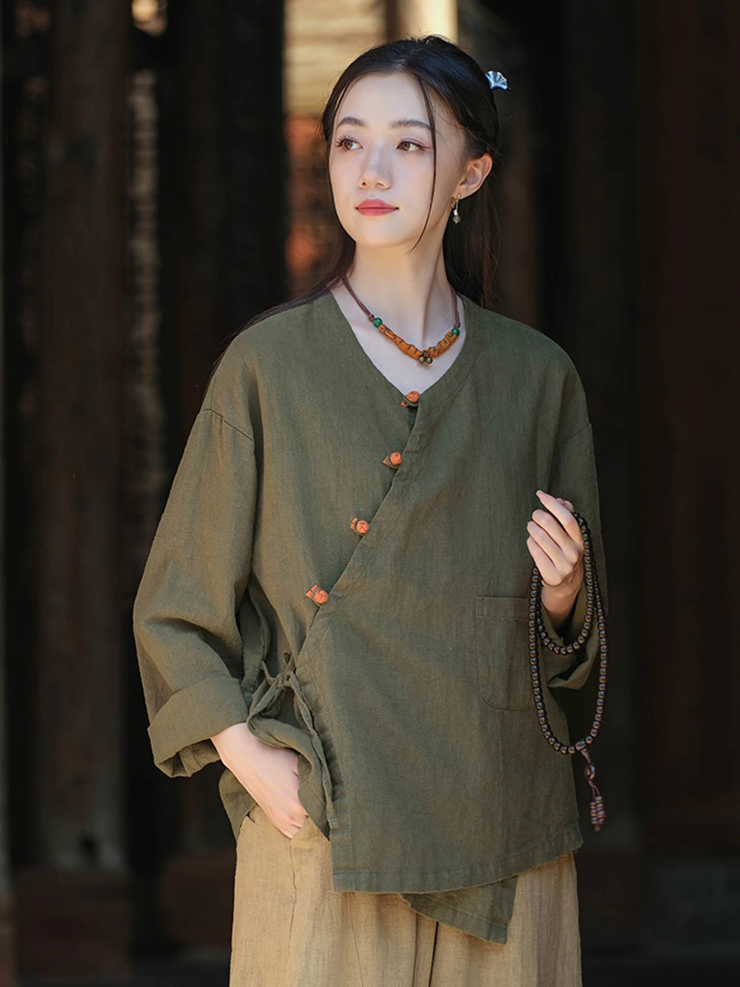 New Chinese Style Women's Loose Retro Button up Cotton Linen Open Cardigan Zen Tea Clothes Outerwear Spring 2026 Breathable
