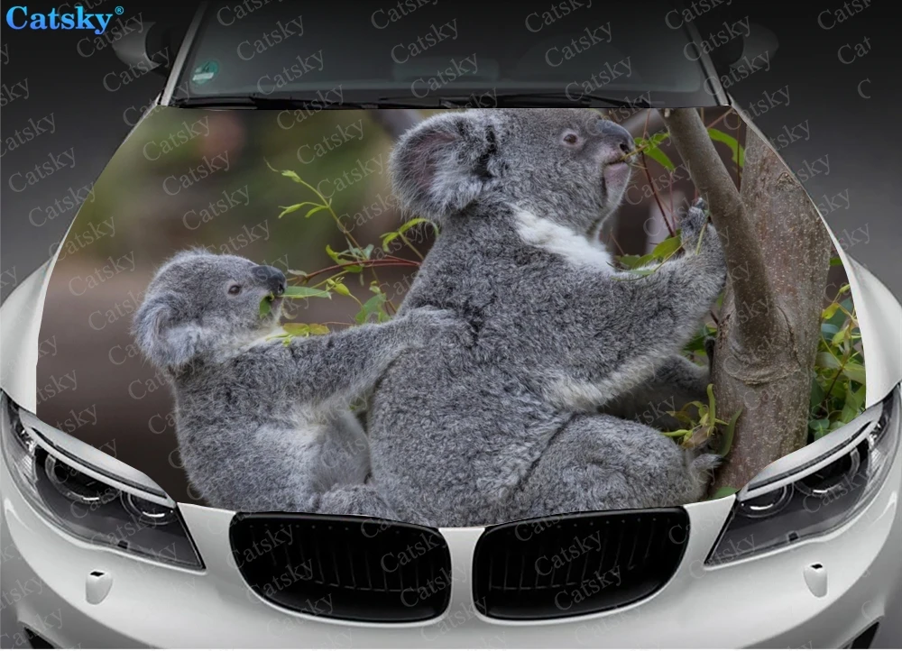 Koala Climb Tree Print Car Hood Sticker Painting Self-adhesive Universal Car Accessories Film Modified Hood Protect Decal Decor