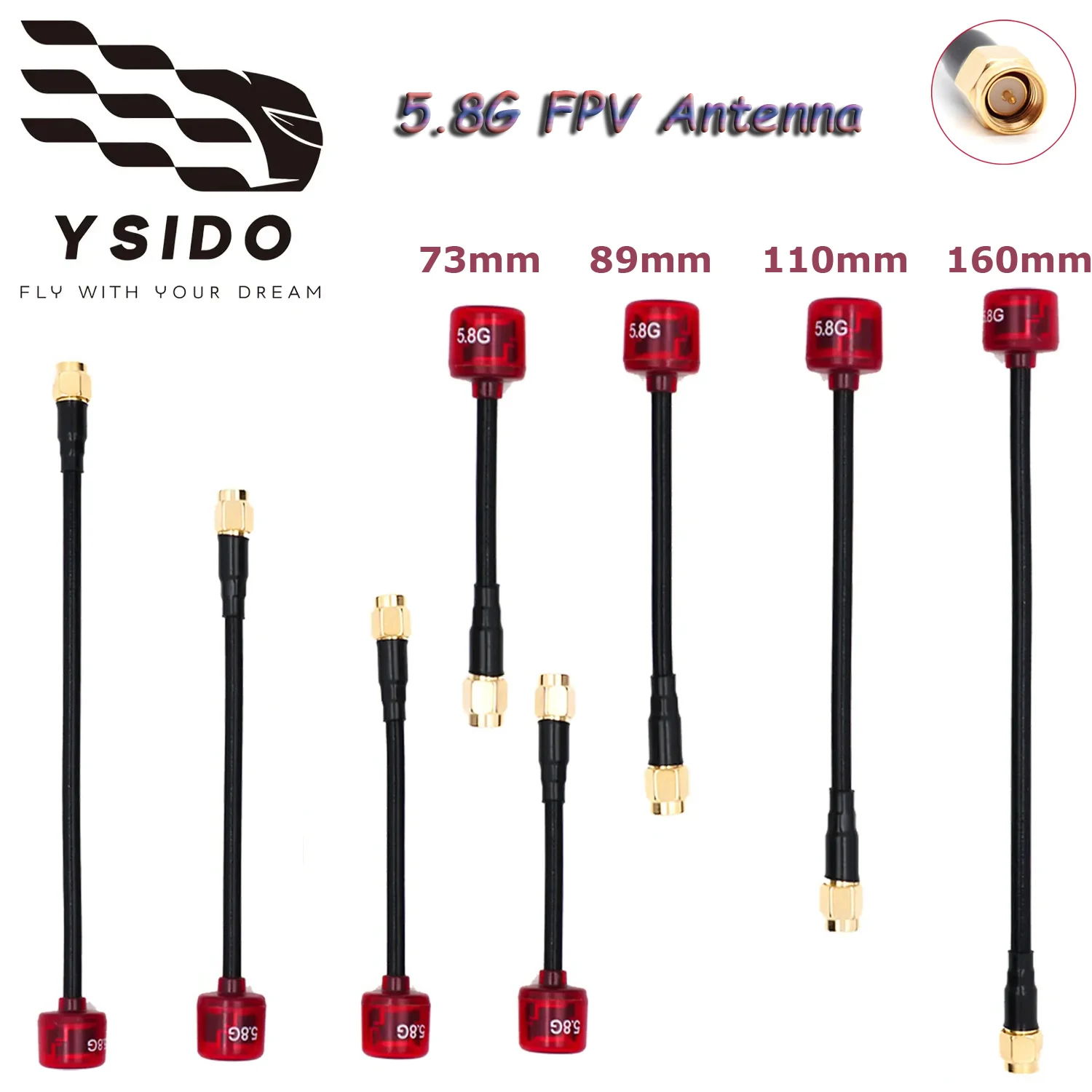 YSIDO 5,8G FPV Lutscher Antennen 73mm/89mm/110mm/160mm RHCP SMA Stecker für FPV Freestyle Analog Digital Racing Drohnen DIY Teile