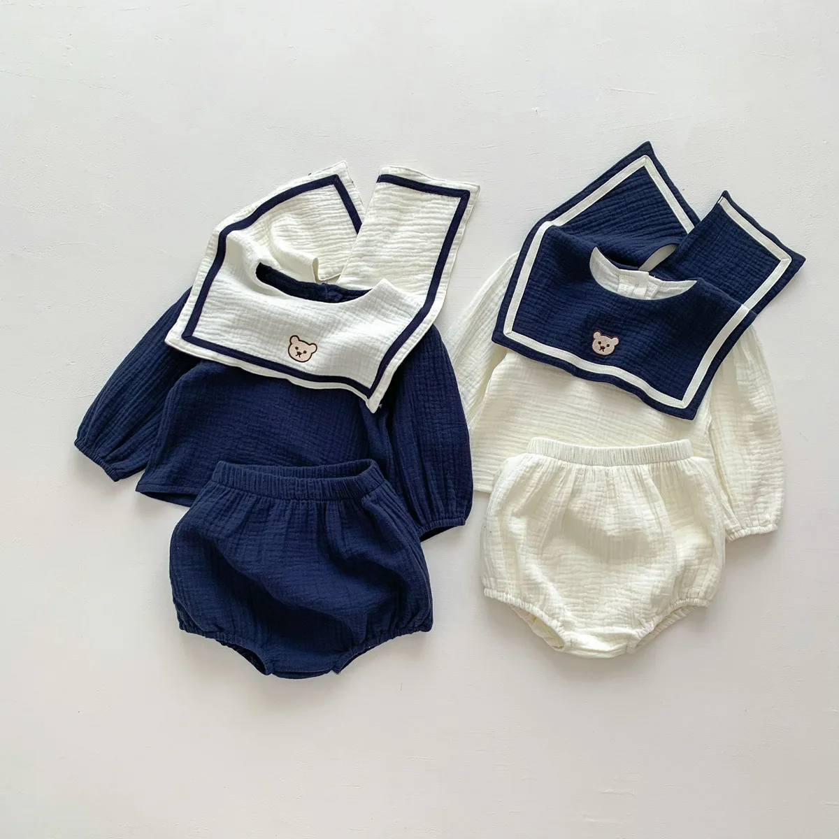 2pcs Newborn Baby Boy Clothes Organic Cotton Navy Lapel Stlye Long Sleeve Shirt Top + Bread Pants Korean Casual Baby Clothing