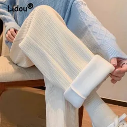 Calça Casual de Veludo Monocromático, Moda Coreana, Harajuku Engrossado, Calças de Cintura Alta, Manter Aquecer, Todos os Jogos, Tendência, Outono,