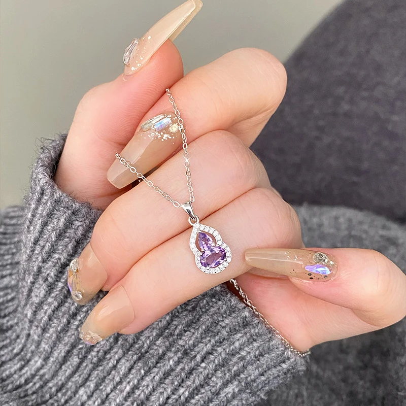 

Женское ожерелье из стерлингового серебра S925 в форме тыквы с камнем, подвеской «Мир и радость», топазом и перидотом, цепочка на ключицу.