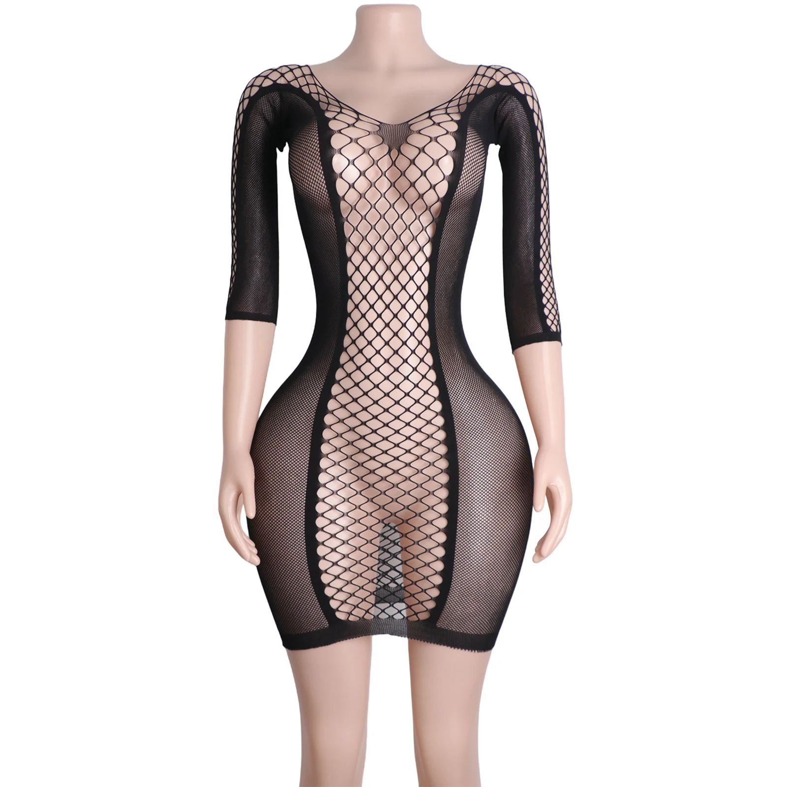 

Custom Rhinestone Fishnet Bottle Mesh Sleeves Dress for Sexy Exotic Dance Performance Wear Clubwear Stripper Costume