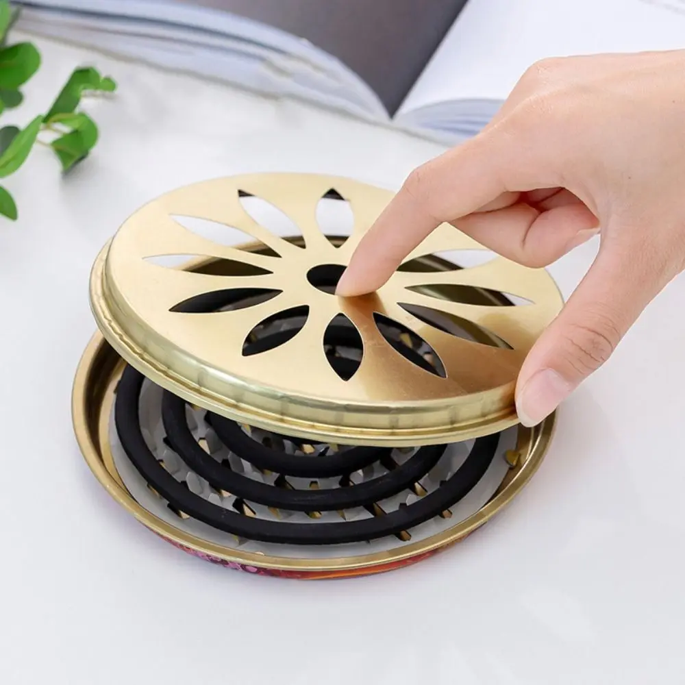 Stainless Steel Mosquito Spiral Holder Box Fireproof Windproof Mosquito Repellent Tray with Lid Round Mosquito Incense Holder