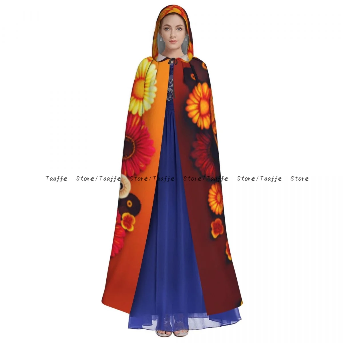 Witch Long Hooded Robe Skull With Flowers For Mexican Rituals Halloween Cloak Cosplay Costumes for Adult