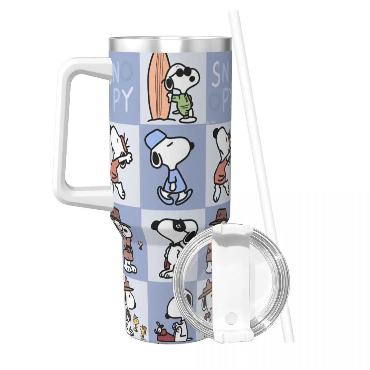 American Snoopy Dog Stainless Steel Tumbler Travel Coffee Mug With Straws and Lid Large Mugs Cup Cold and Hot Water Bottle