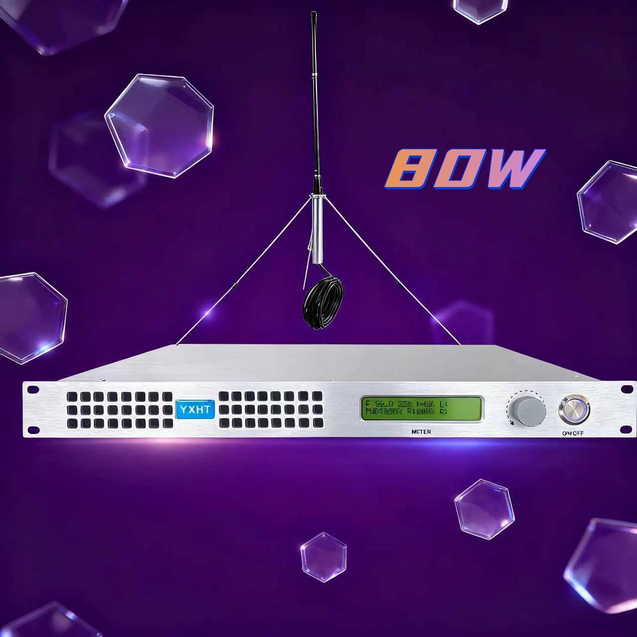 

YXHT-80W FM Transmitter Kit 100-240V Wide Voltage Durable & High-Quality, Knob Control, AES Input for Church, Radio Station