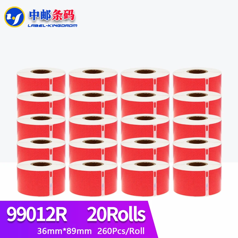 

20 Rolls Red Color Dymo 99012 Generic Label 36mm*89mm 260Pcs Compatible for Labelwriter 400 450 450Turbo Printer