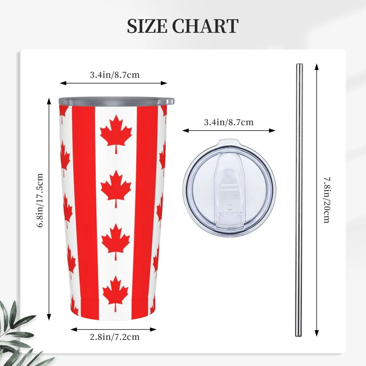Canada Flag National Culture Stainless Steel Tumbler Vacuum Insulated Mug Thermal Cold Bottle Straw With Lid 20oz