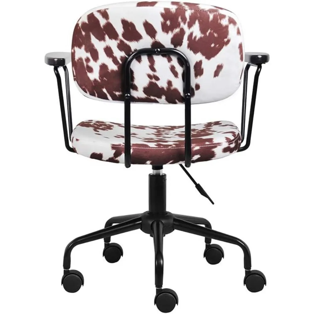 كرسي مهام المكتب المنزلي GIA Barnyard Ayrshire بنمط البقرة مع أذرع معدنية وبني وأبيض