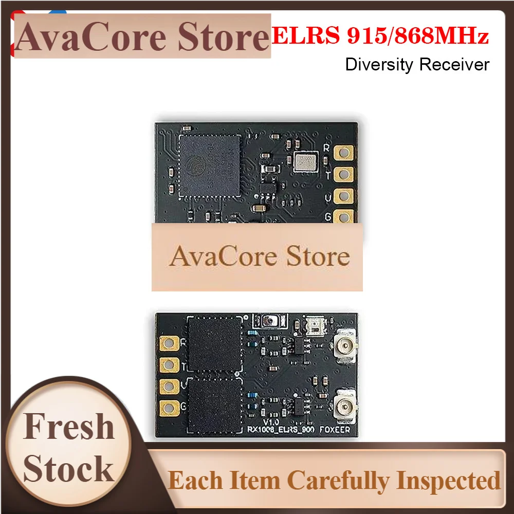 AvaCoreFOXEER ELRS 915/ 868MHz Diversity Receiver Flash Frequency 25-200Hz Telemetry RF Power 50mW Max For RC FPV Long Range Dro