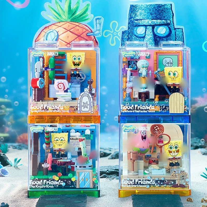 Good Friends Spongebob Square Pants Patrick Star Squidward Tentacles The Krusty Krab House with Figure Building Blocks Brick Toy