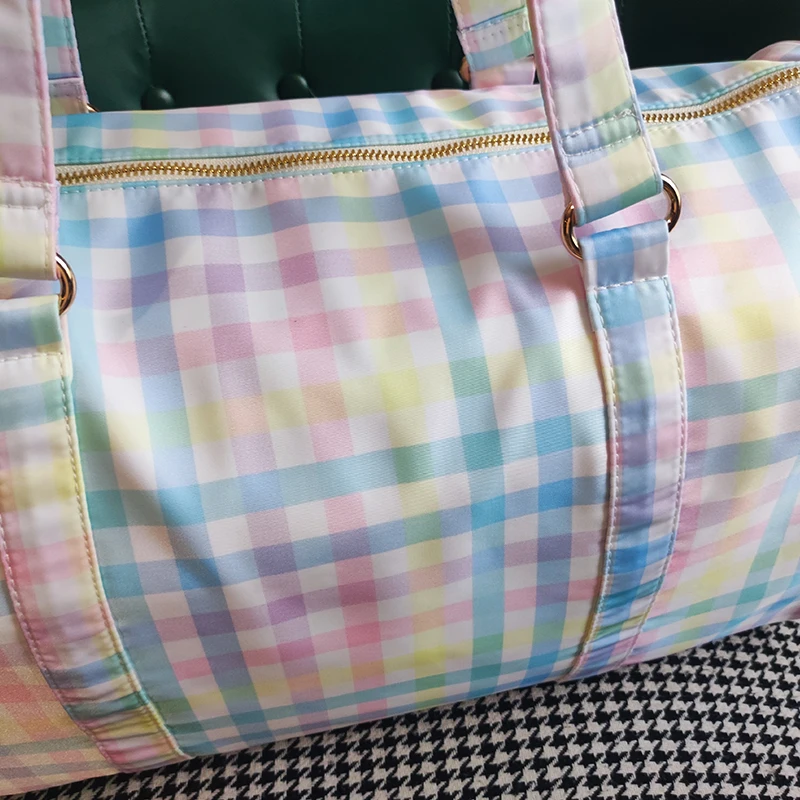 Nylon Weekender Travel Duffle Bags Plaid Waterproof Large Capacity Rainbow Gingham Handbag Spring Summer New Style DIY Gift