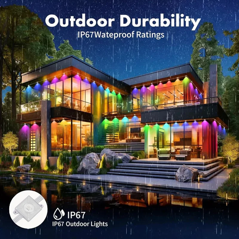 Slimme RGBIC dakrandverlichting Permanente buitenverlichting Outdoor Kerst LED-lichtsnaren met APP-afstandsbediening IP67 Waterdicht