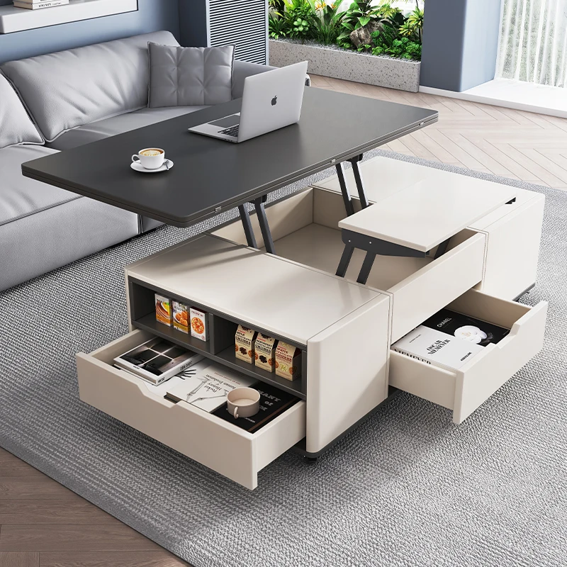 

Solid wood rock slab multi-functional coffee table small apartment household living room folding tea table
