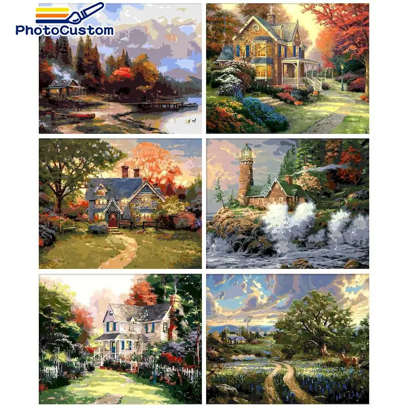 

PhotoCustom Pictures By Number House Forest Kits Home Decor Painting By Numbers Scenery Drawing On Canvas HandPainted Art DIY Gi