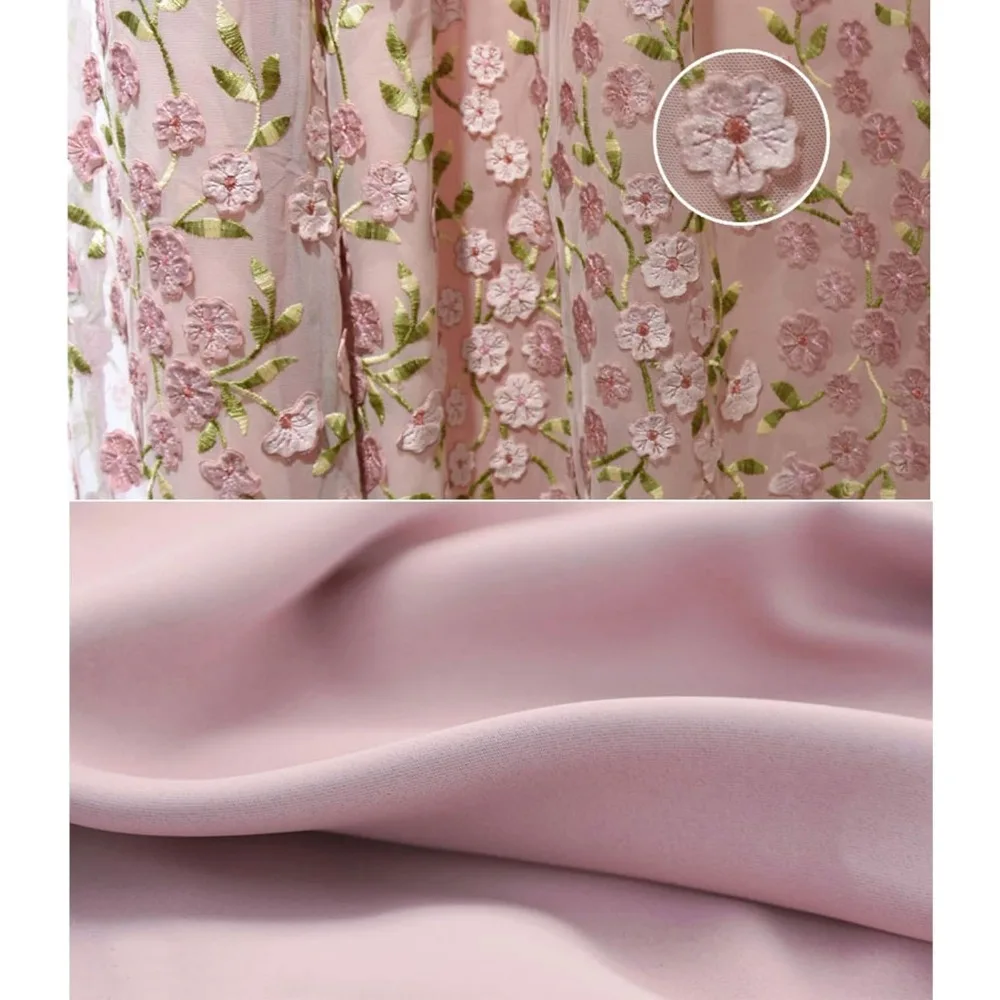 1 PC-Jacquard-Fenstervorhänge, romantischer Voile-Vorhang, doppellagige, mit Blumen bestickte Vorhänge, Verdunkelung für Mädchenzimmer (Farbe: Ho